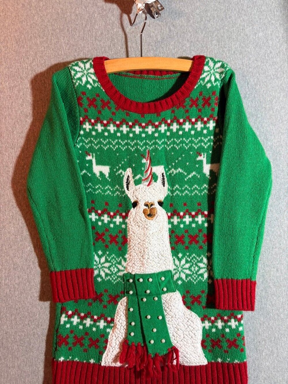 Holiday / Ugly Christmas Sweater Illama in Scarf Unicorn Horn Kids' Size M 7 - 8
